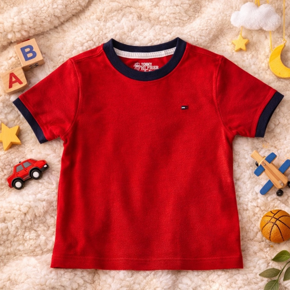 Tommy Hilfiger Boys Red Logo T-Shirt Size 7 Cotton Classic Tee